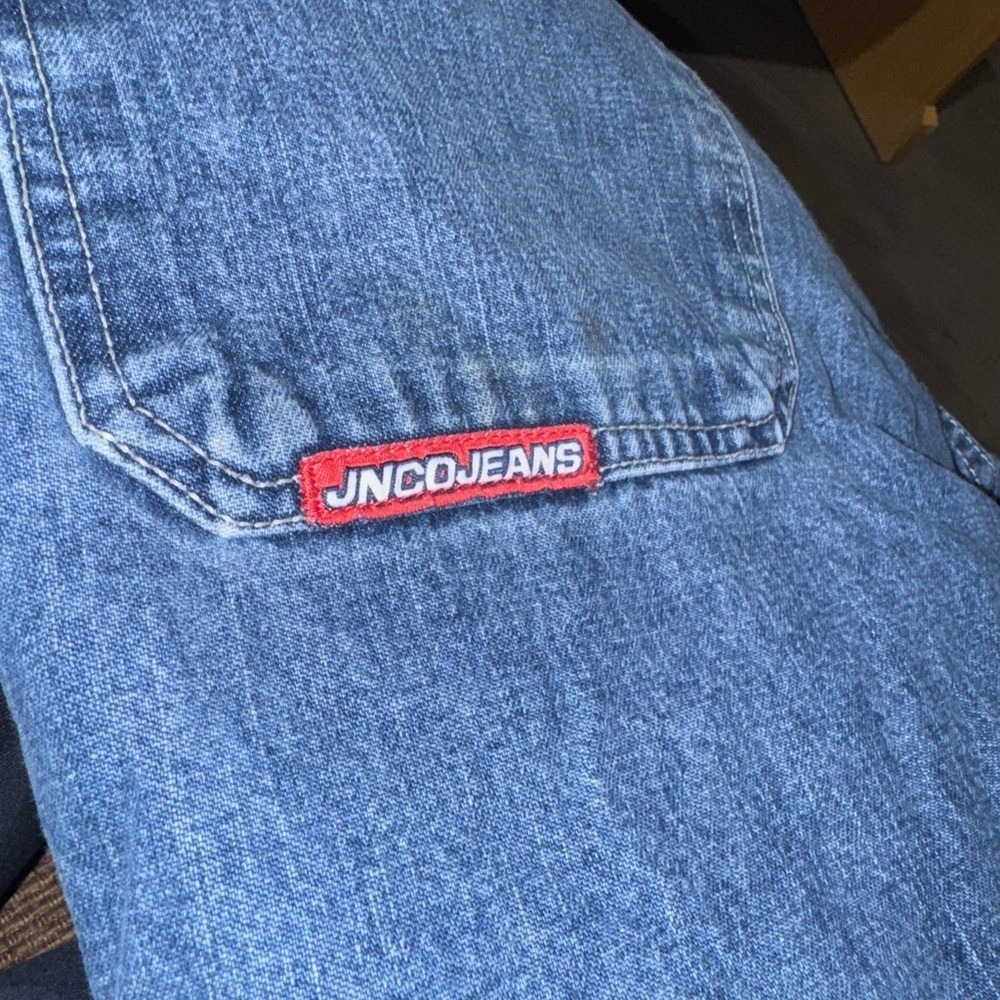 VINTAGE JNCO Men's Blue Jeans skater Pants with Embroidered Detail 40x32 - Picture 5 of 6